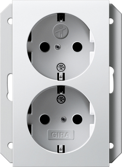Gira Двойная розетка SCHUKO 16 A 250 В~ с затвором (shutter) и символом  для 1,5-местн. приборной коробки скрытого монтажа