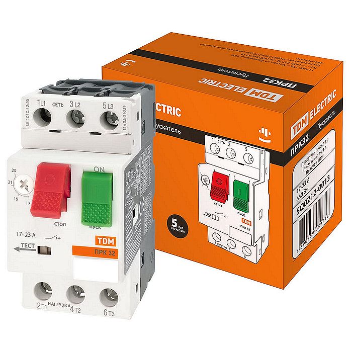 Силовой автомат для защиты двигателя TDM Electric ПРК32 23А 3P, термомагнитный расцепитель, SQ0212-0013