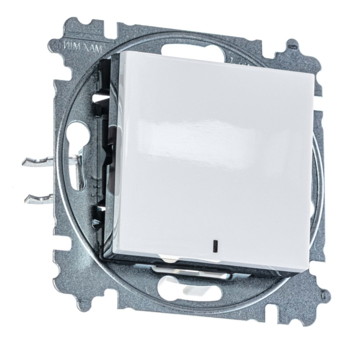 Выключатель одноклавишный ABB LEVIT с подсветкой, белый // дымчатый черный, 2CHH590646A6062