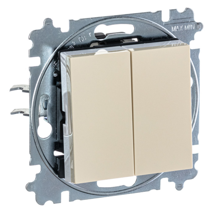 Выключатель двухклавишный ABB LEVIT, слоновая кость // белый, 2CHH595245A6017