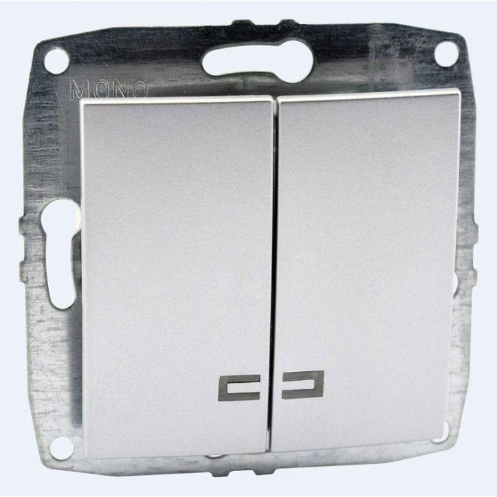 Выключатель двухклавишный с подсветкой механизм серебро Mono Electric Despina/ Larissa 500-002125-103