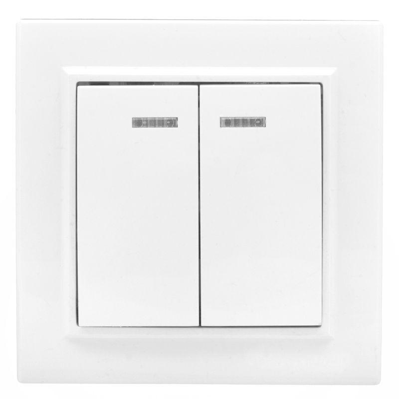 Выключатель двухклавишный Минск  IP20 с индикатором белый Basic EKF ERV10-123-10