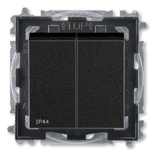 Выключатель двухклавишный ABB LEVIT, антрацит // дымчатый черный, 2CHH595940A4063