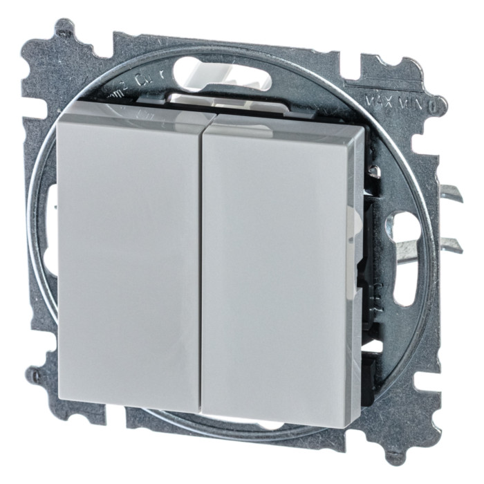 Выключатель двухклавишный ABB LEVIT, серый // белый, 2CHH595245A6016