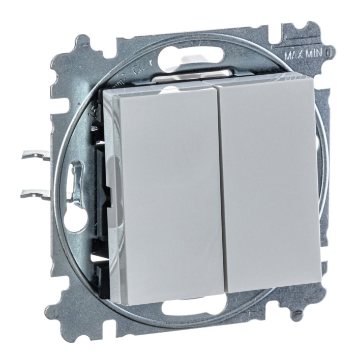 Выключатель двухклавишный ABB LEVIT, серый // белый, 2CHH595245A6016