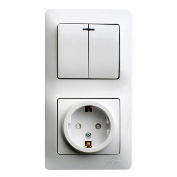 Блок: выключатель двухклавишный и розетка Schneider Electric GLOSSA, белый, GSL000175