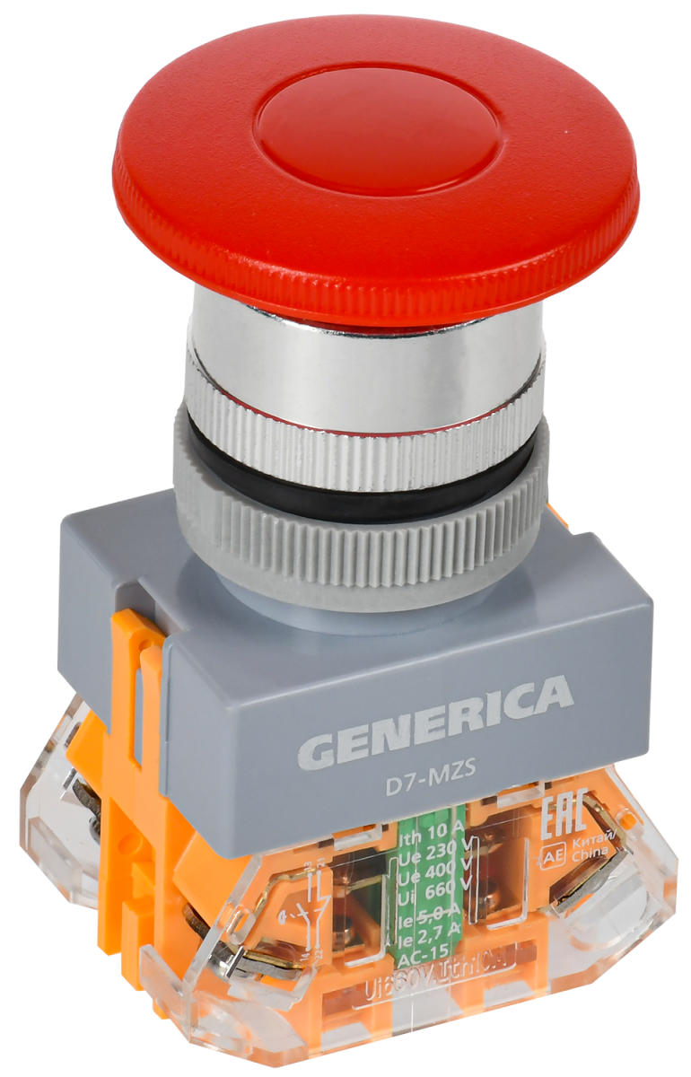 Кнопка D7-MZS Грибок d=22мм 1з+1р с фикс. кр. GENERICA