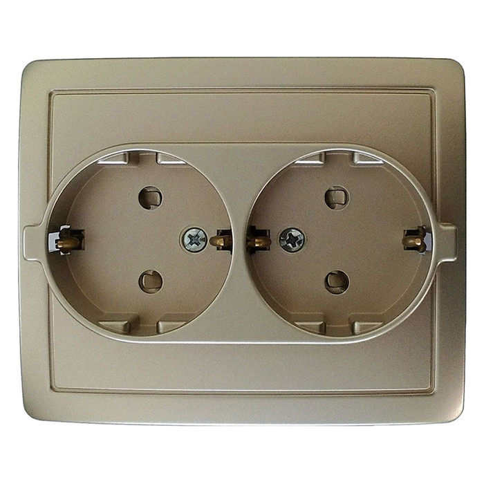 Розетка двойная Simon SIMON 15, скрытый монтаж, с заземлением, со шторками, шампань, 1590451-034