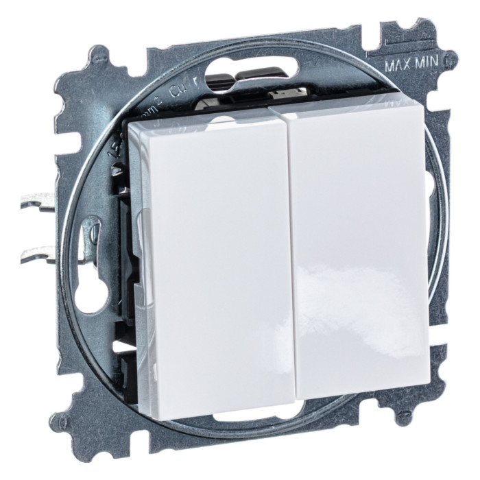 Выключатель двухклавишный ABB LEVIT, белый // ледяной, 2CHH595245A6001