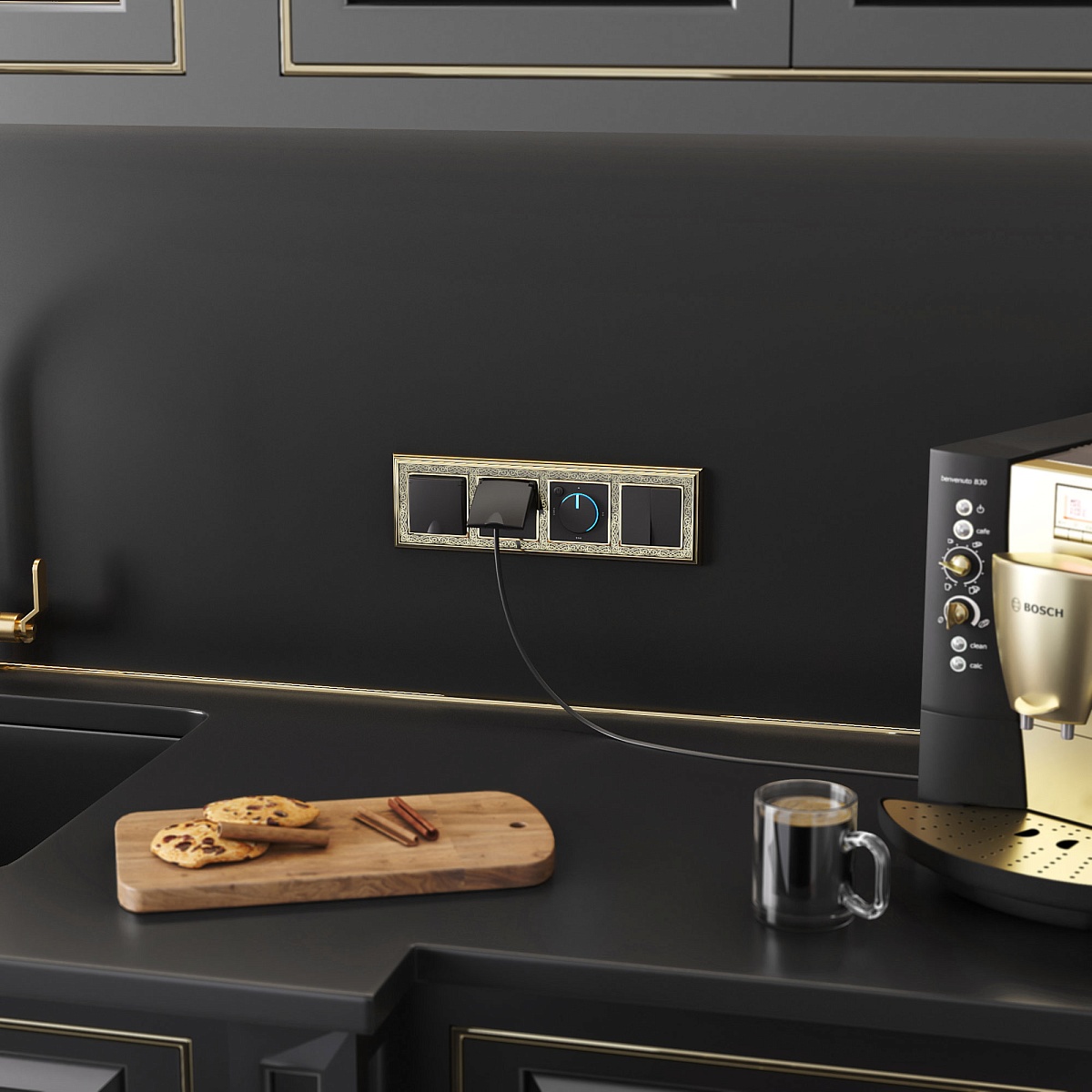 Рамка на 4 поста (золото/черный) WL77-Frame-04