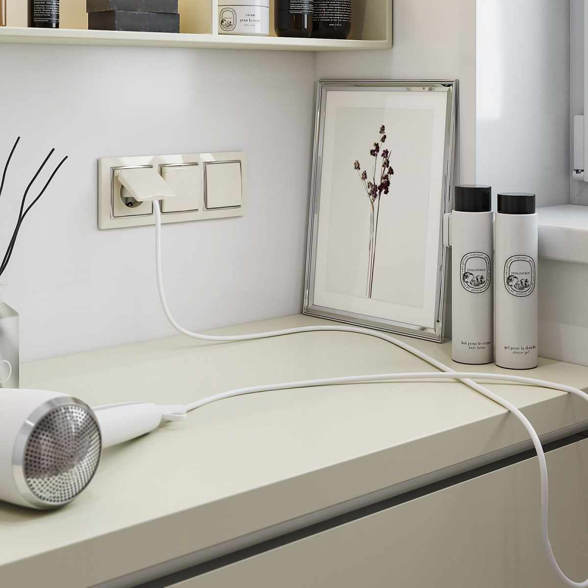 Перекрестный выключатель одноклавишный слоновая кость W1113003