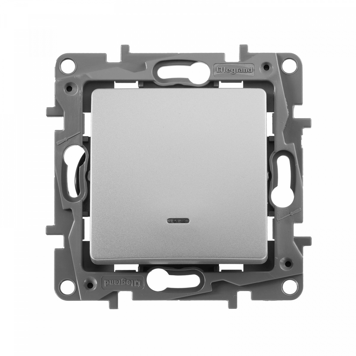 Выключатель 1-кл. СП Etika 10А IP20 250В 10AX с подсветкой/индикацией безвинт. зажимы механизм алюм. Leg 672403