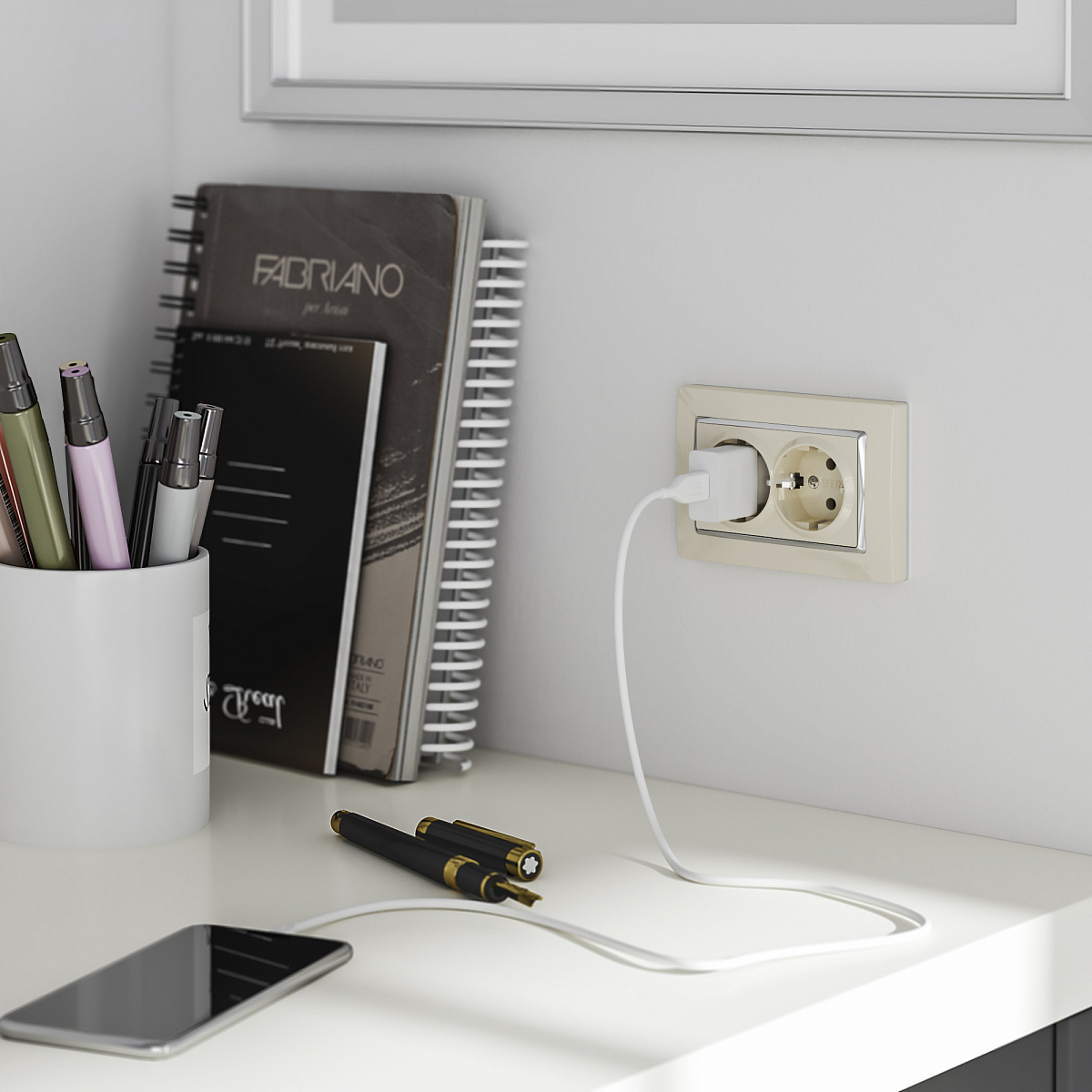 Рамка из поликарбоната для двойной розетки Snabb слоновая кость/хром W0081903