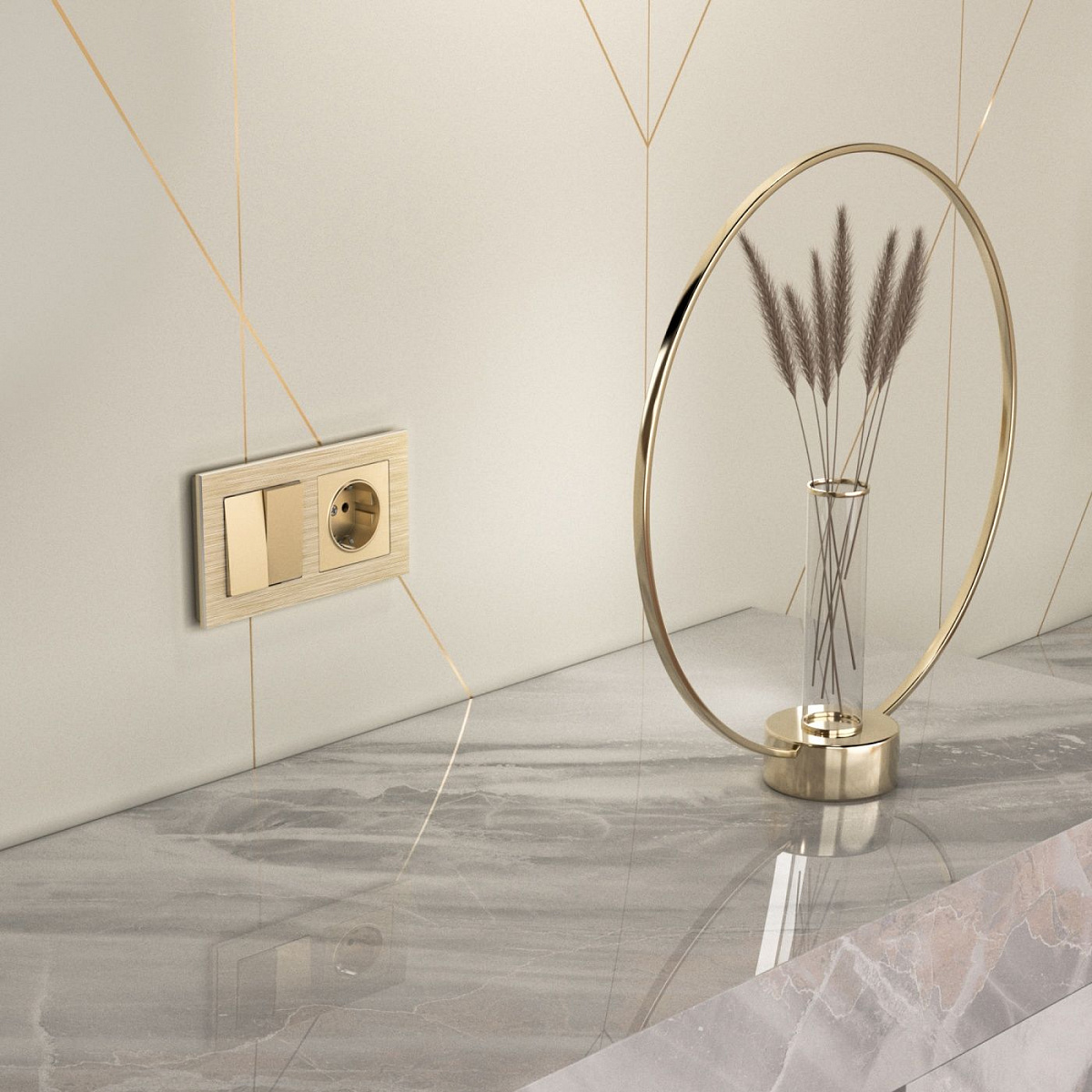 Выключатель двухклавишный шампань W1120011