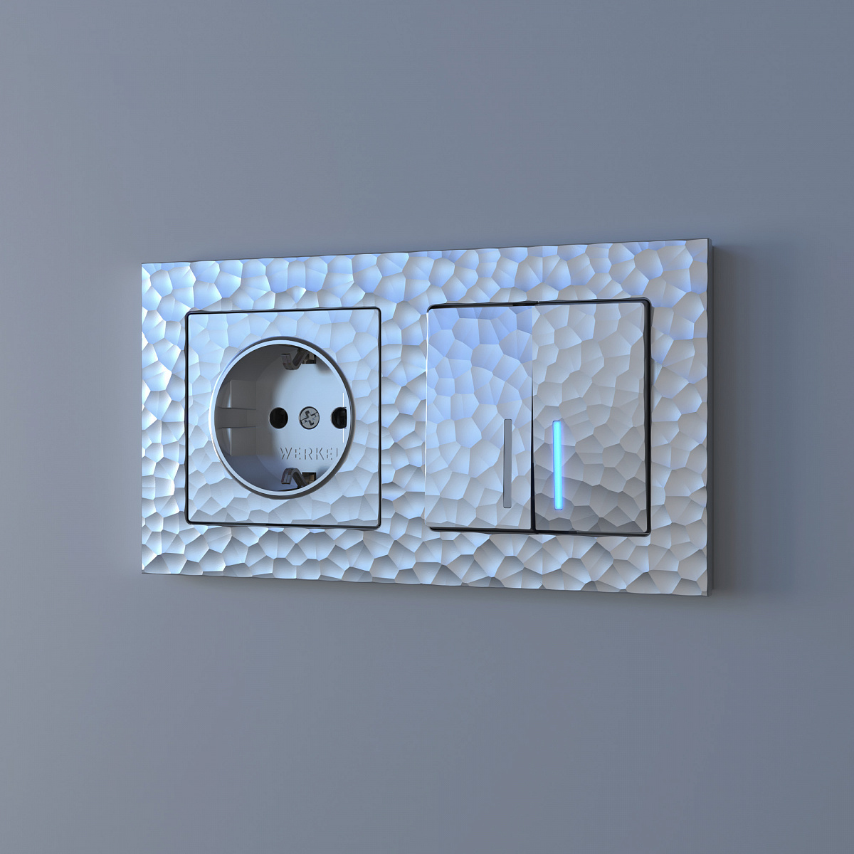 Выключатель двухклавишный с подсветкой серебряный W1220106