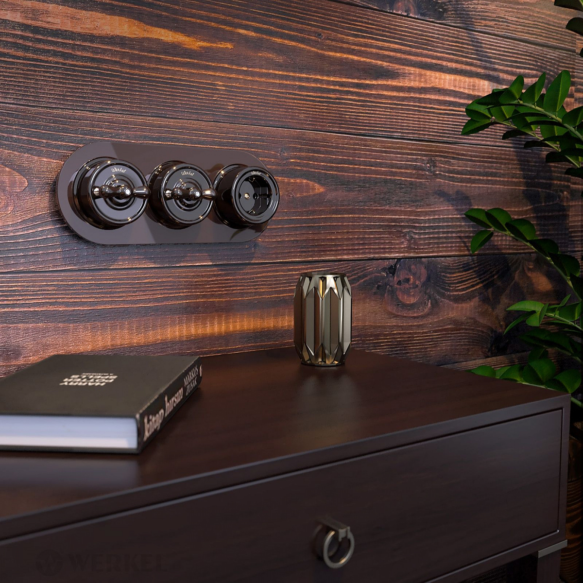 Выключатель на 4 положения двухклавишный коричневый ретро W5620014