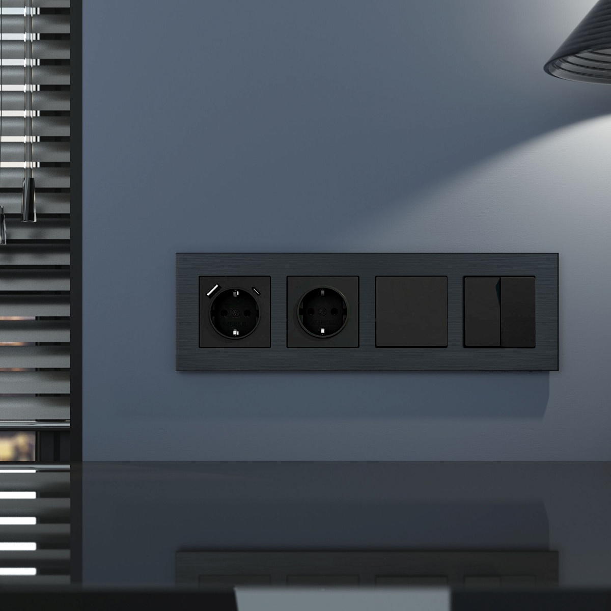 Рамка из металла на 4 поста АluMax черный алюминий W0043508