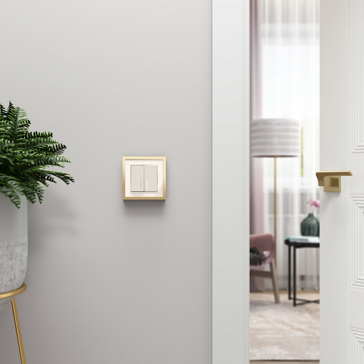 Рамка из металла на 1 пост Baguette айвори/латунь W0012851